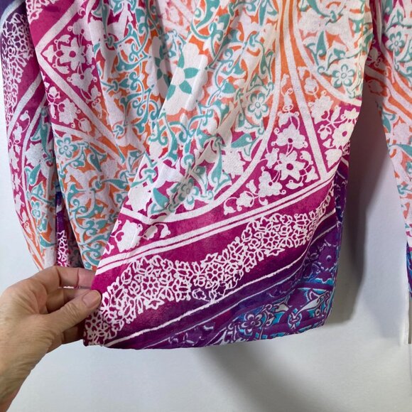 Womens Chicos Lightweight Open Cardigan Ruched Sleeves Medallion Floral M - Picture 5 of 10